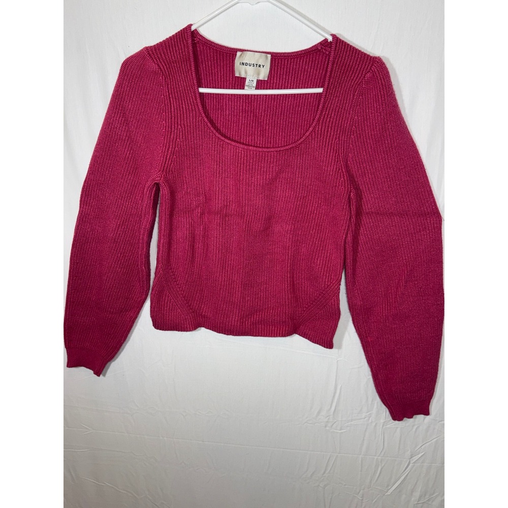 Industry Womens Size L/G Pink Sweater Long Sleeve Knit Square scoop‎ Neck Top
